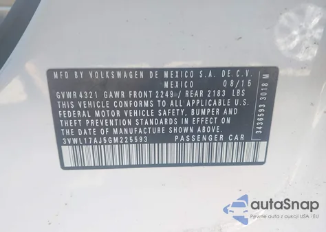 2016 Volkswagen Jetta 1.8T Sel из США, поврежденный, VIN 3VWL17AJ5GM225593